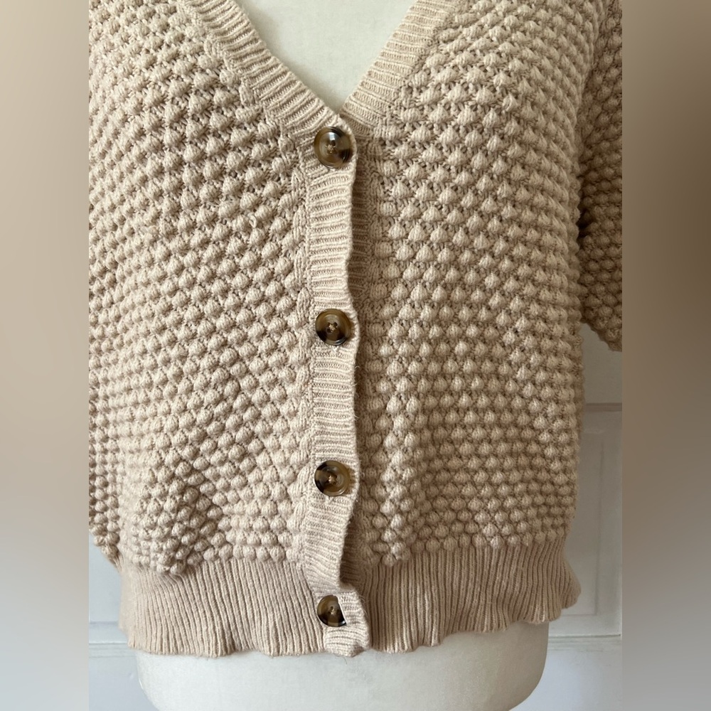 Ann Taylor | Tan Bubble Stitch Cardigan - Picture 3 of 7
